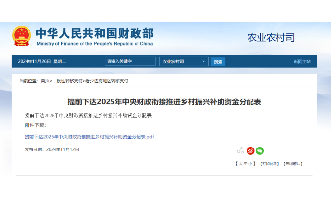 1593億元！財政部提前下達(dá)2025年鄉(xiāng)村振興補(bǔ)助資金，15個申報重點匯總